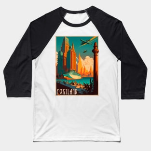 Portland Vintage Travel Art Poster Baseball T-Shirt